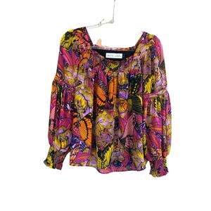 NEW Alexander Farmer Anthropologie Floral Blouse Women XS Butterflies Monarch